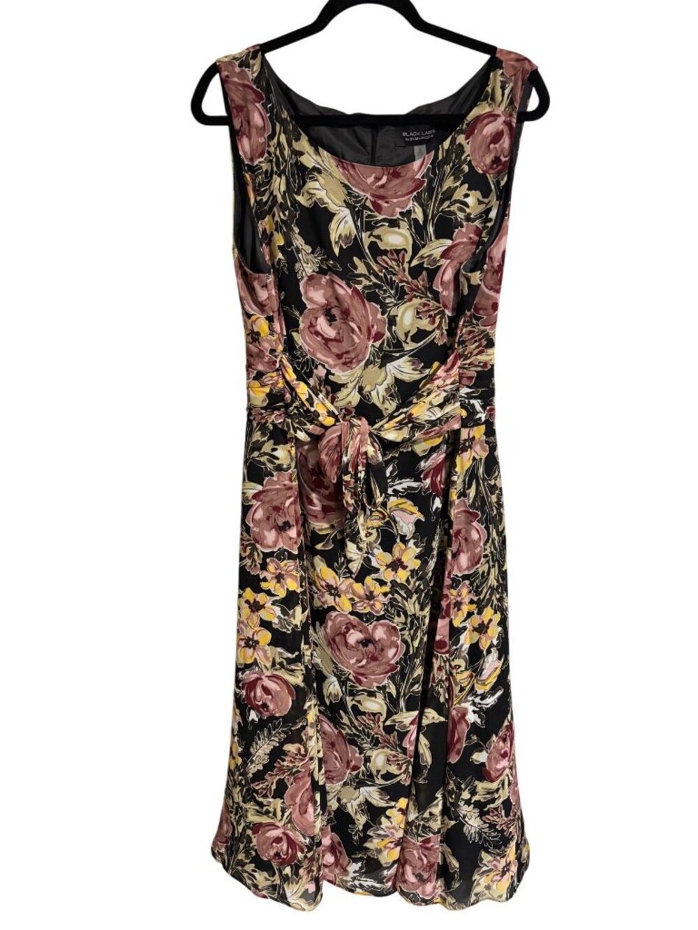 Black Label By Evan-Picone Floral Sleeveless Midi Dress Size 18 Black Multicolor